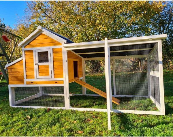 Animal Valley - Poulailler avec Toit Renforcé en Plastique - Pin et Shingle - L 2,36 x l 1,1 x H 1,24 m - Taille XL - Marron et Blanc - pour 6 à 8 Poules