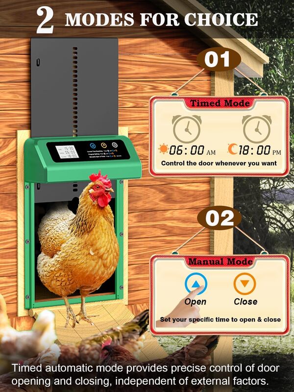 Porte automatique de poulailler en aluminium résistant aux intempéries avec minuterie, alimenté par 3 piles AA, portes autobloquantes résistantes aux prédateurs (vert)