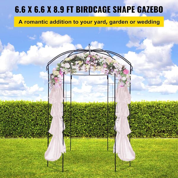 VEVOR Arche de Jardin en Forme de Cage à Oiseaux, 2,7 m de Haut x 2 m de Large, tonnelle en Fer forgé Robuste, Treillis d'arche de Mariage pour Escalade de Vigne dans Le Jardin extérieur, pelouse