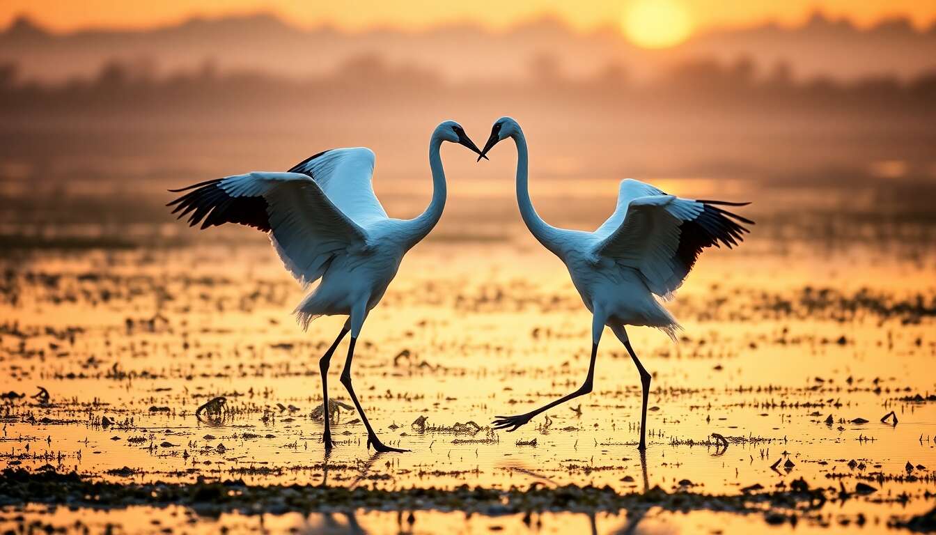 Danse nuptiale et rituels des grues
