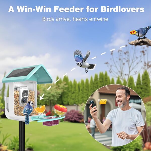 VIUBIRD Mangeoire intelligente pour oiseaux avec caméra – 2,4 GHz WiFi AI Identification des espèces d'oiseaux et application vidéo en direct pour jardin – Cadeau pour mangeoire à oiseaux de Noël