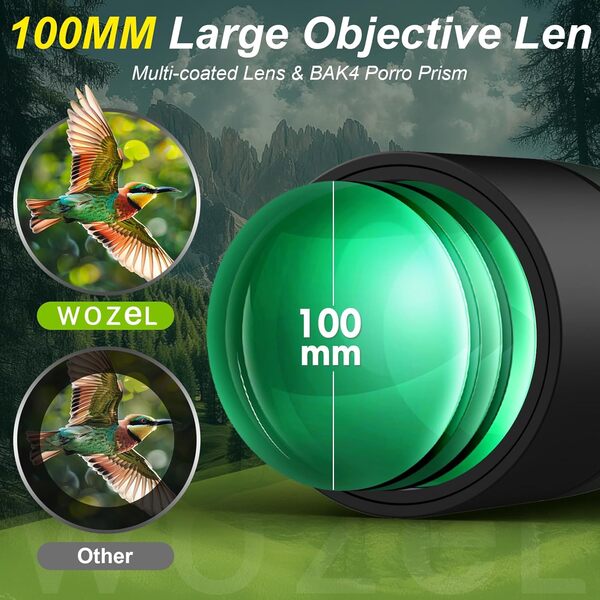 WOZEL Lunette d'observation HD 25–75 x 100 mm – Prisme BAK4 coudé à 45 degrés haute définition étanche pour observation des oiseaux, tir sur cible, chasse, observation de la faune sauvage avec sac de