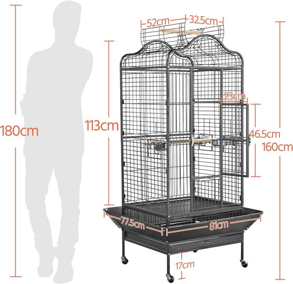 Yaheetech Cage Oiseaux Grande Voliere Oiseaux Interieur 81 x 77 x 160 cm Cage Perroquet avec roulettes Toit ouvrable
