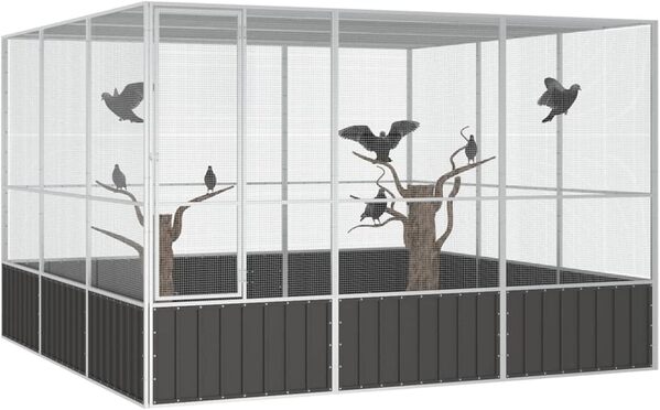 Homgoday Cage Oiseaux Anthracite 302,5x324,5x211,5 cm Acier zingué