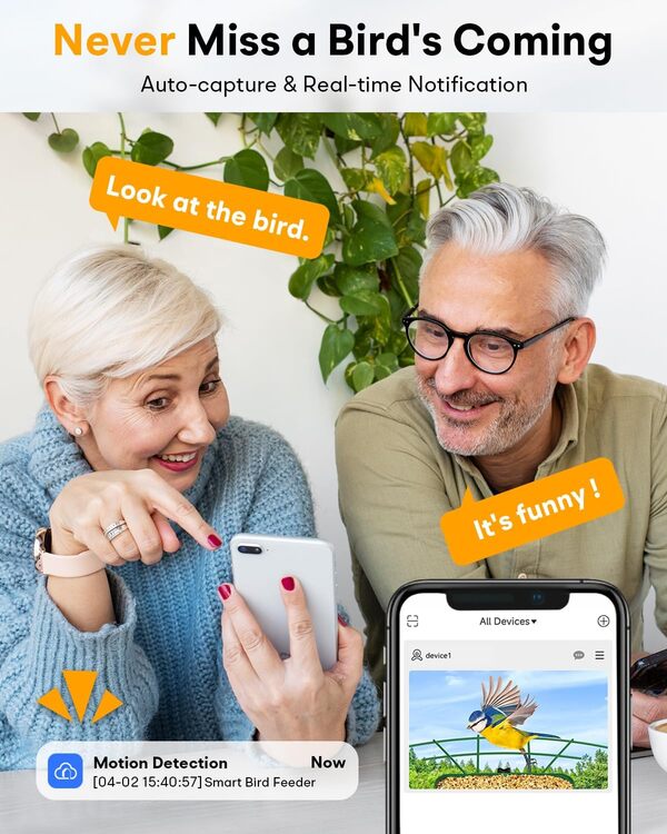 Mangeoire à oiseaux intelligente en métal avec caméra – Alimentation solaire, identification des oiseaux IA et capture automatique HD 2,5 K, notifications d'arrivée d'oiseaux, capacité de 2,1 L et