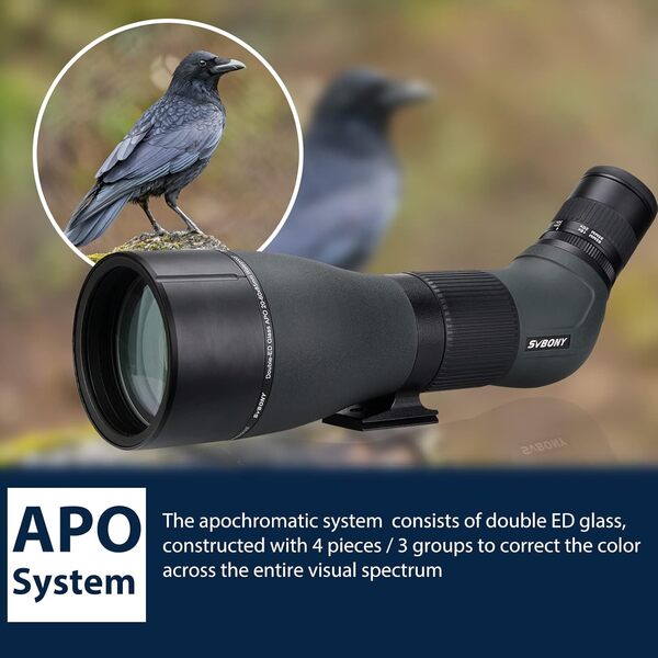 Svbony SA401 APO Longue-Vue 20-60x85mm, Double Ed Verre FMC, Mise au Point Précise, Etanche Angulaire Spotting Scope pour Observation des Oiseaux Nature, Tir à l'arc Safari, Observation des étoiles