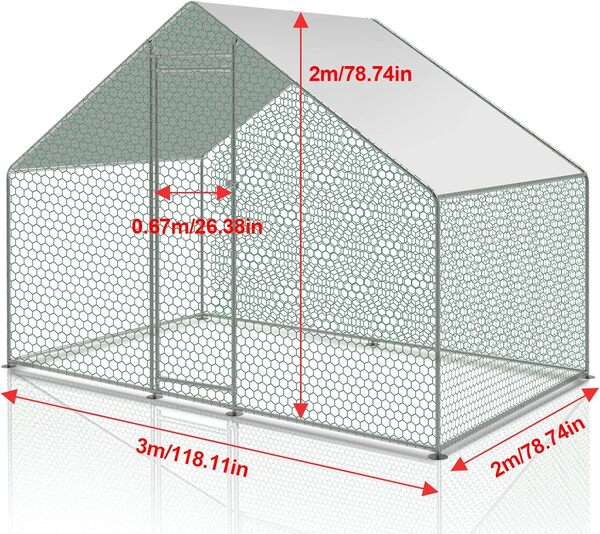 Cecaylie Poulailler 6 m² 3x2x2 m métal avec Serrure et Porte