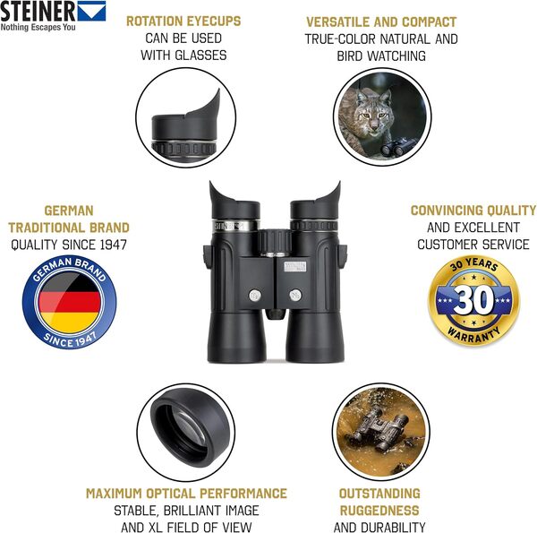 STEINER Jumelles Wildlife 8x42 - Optique de qualité Allemande, Image Stable, Grand Champ de Vision, Haute fidélité des Couleurs, parfaites pour Observer la Nature, Les Animaux et Les Oiseaux