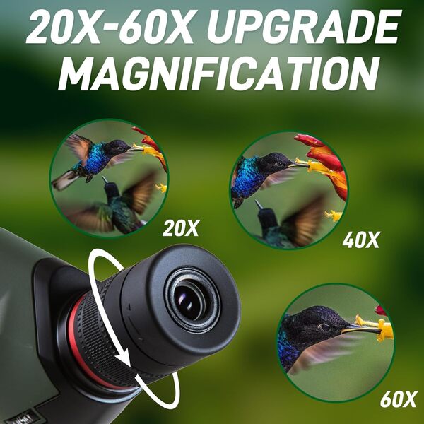 Lunette d'observation Gosky, 20-60x60, Lunette d'observation pour l'observation des Oiseaux, BAK4 Haute définition, Lunette d'observation HD avec trépied, Support de téléphone, Sac de Transport