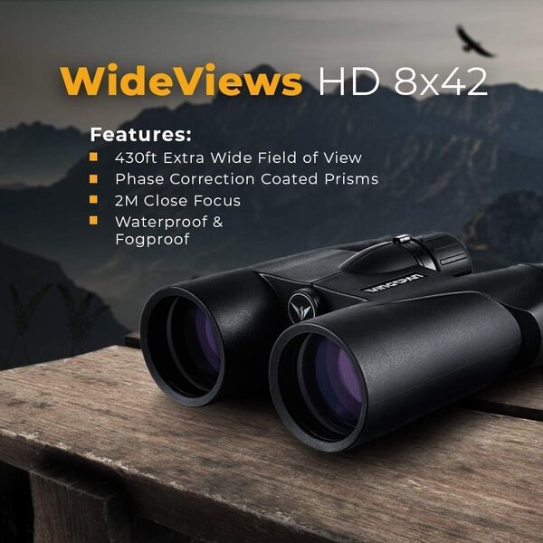 Wingspan Optics WideViews HD Jumelles professionnelles pour l'observation des oiseaux Champ de vision extra-large pour les détails les plus clairs Mise au point étroite pour des vues de plus près.