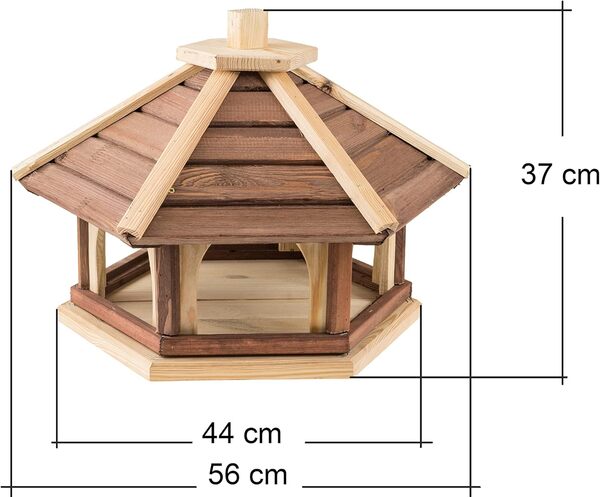 MAZUR International KL4-NP Mangeoire à oiseaux en bois résistant aux intempéries pour oiseaux sauvages, mangeoire pour oiseaux sauvages, mangeoire à oiseaux à poser pour le jardin, le balcon, Marron