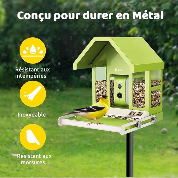Birdfy Métal Mangeoire Oiseaux Camera pour L’Observation direct, 1080P Solaire Mangeoire Oiseaux Exterieur sans Fil, Vision Nocturne en Couleur, Notification Instantanée, Enregistrement à Chaque Visit
