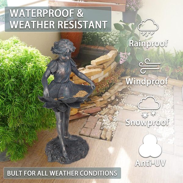 Mangeoire à eau pour oiseaux - Statues d'ange pour jardin - Mangeoire à oiseaux debout pour jardin - Mangeoire à oiseaux - Grande statue de fée de jardin - 36 x 31 x 72 cm LC Lcdecohome