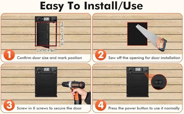 wowspeed Clapet de poulailler solaire automatique avec minuterie, panneau solaire 7 W, écran LCD, télécommande, porte de poulailler automatique, protection anti-pincement, télécommande