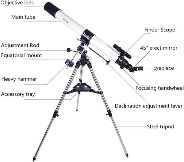 AWJ Télescope idéal pour Les débutants 90 mm Ouverture 1000 mm télescope astronomique réfracteur avec Adaptateur pour Smartphone Sac à Dos télescope Portable