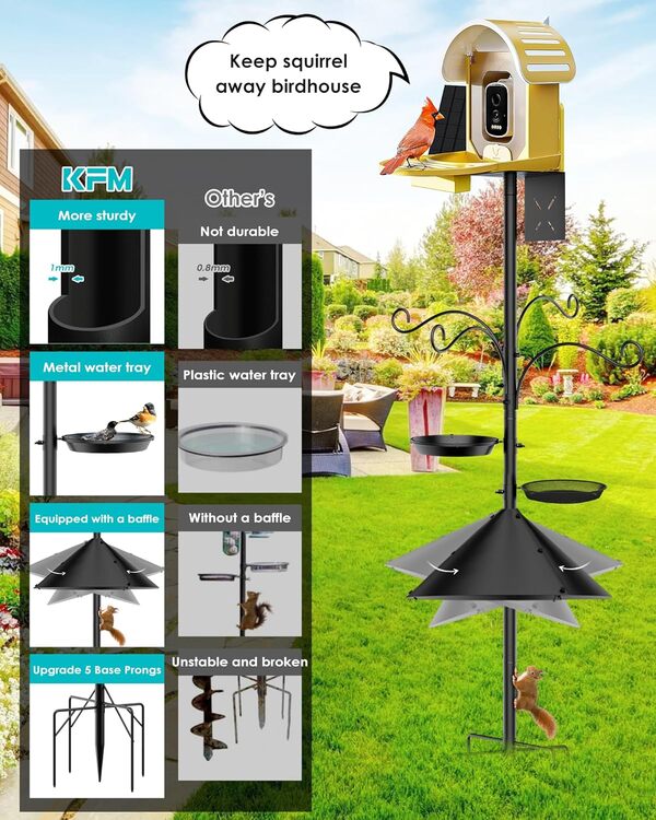 Mangeoire à oiseaux résistante aux écureuils de 233 cm pour mangeoire à oiseaux d'extérieur avec base stable (maison non incluse)
