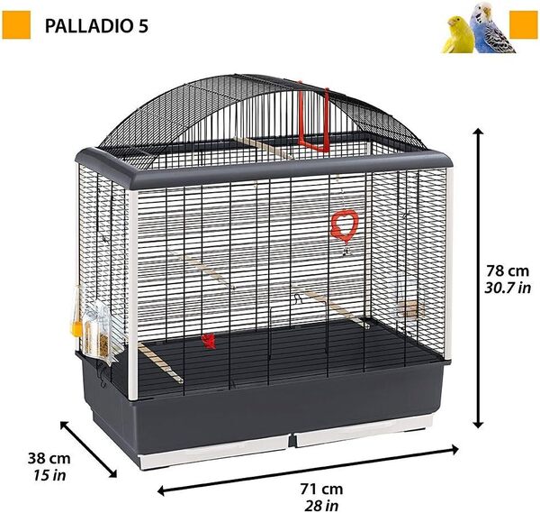Ferplast Cage pour Canaris, Perruches et Autres Petits Oiseaux PALLADIO 5, Toit panoramique, livrée avec Accessoires