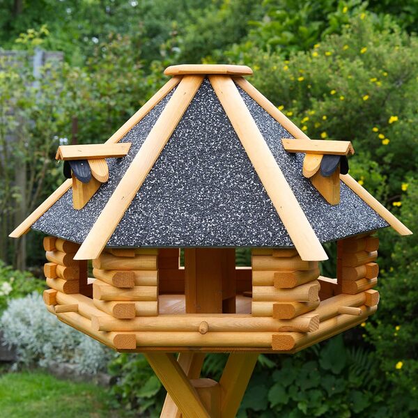 Deko-Shop-Hannusch Nr13s Mangeoire à oiseaux de luxe sur pieds avec toit en crépi Taille XXL 70 x 45 cm