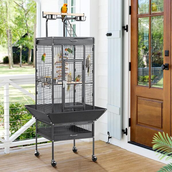 Yaheetech Grande Cage Oiseau Cage Perroquet Volière Oiseaux Intérieur Exterieur avec roulettes pour Cacatoès Perruche Canaris Perroquet Noir