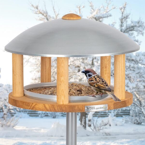 VOSS.garden Maison d'oiseaux de Jardin Kolding avec Support, mangeoire pour Oiseaux, Maison en Bois pour Oiseaux, Maison de Jardin, Oiseaux Sauvages