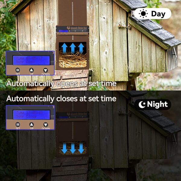 KILOGOGRAPH Porte automatique de poulailler – Ouvre-porte automatique avec minuterie, contrôle manuel, porte de poulailler entièrement en métal, pour 10 poules, fournitures pour animaux domestiques,