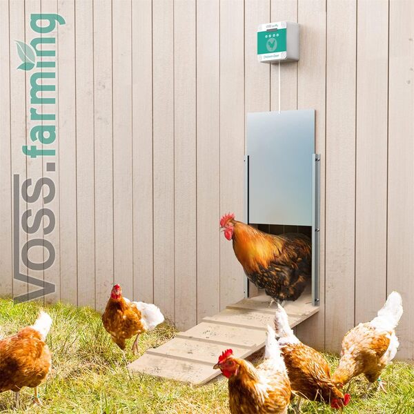 VOSS.farming Porte Automatique pour Poules Chicken-Door, Ouverture de Porte à clapet pour Poules, Porte Automatique pour poulailler, Portail pour poulailler avec capteur de lumière