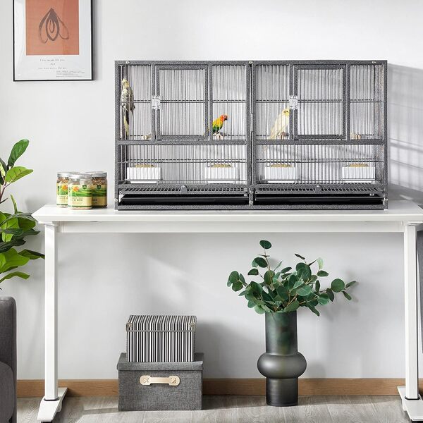 Yaheetech Cage Oiseau Volière Oiseaux Intérieur Exterieur pour Perruche Canari avec Accessoires complets 2 Portes en Métal 95,5 x 45,5 x 52,5cm Noir