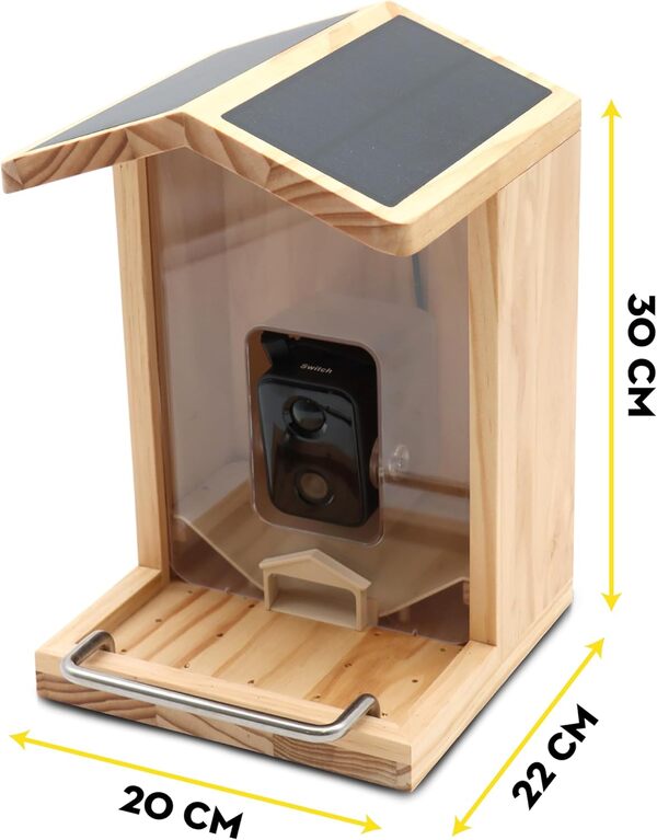 Croci Mangeoire à oiseaux Wifi – avec panneau solaire, batterie et caméra HD 1080p, application intelligente avec reconnaissance des espèces, photos et vidéos, capteurs de mouvement pour volailles, en