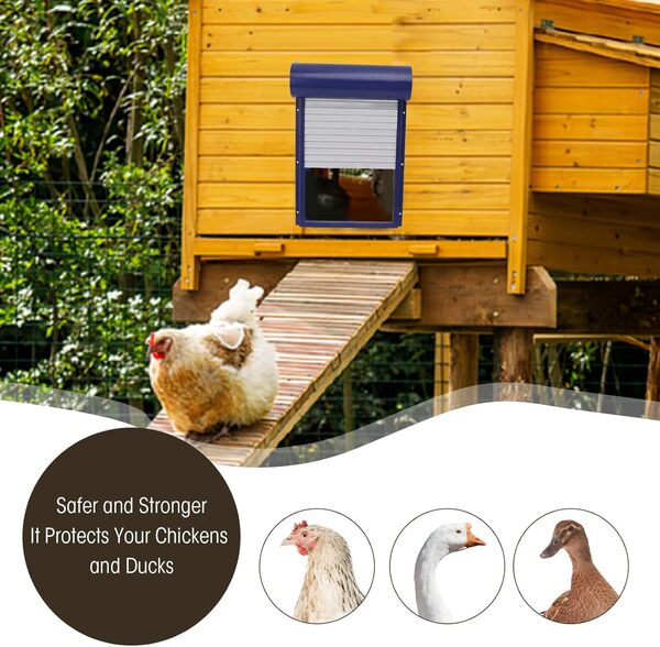 Yusat Porte automatique de poulailler, détection de lumière, minuteur, télécommande, porte de poulailler 3 en 1 pour élevage (bleu)