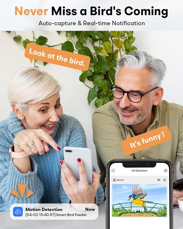 Mangeoire à oiseaux avec caméra – Alimentée par l'énergie solaire, 2,1 L avec identification AI, notifications d'arrivée d'oiseaux et enregistrement automatique, métal robuste – 3 fois plus durable