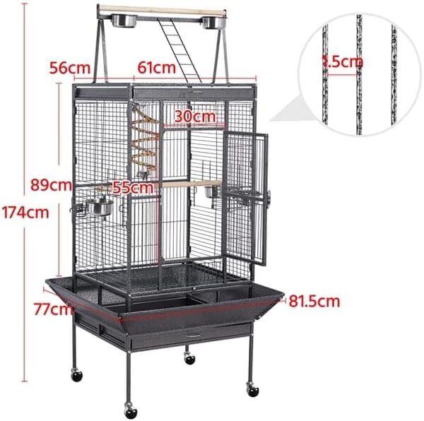 Abician Grande Cage Oiseaux Voliere avec Pied sur Roulette Cage à Oiseaux Perruches/Cacatoès/Perroquets/Canaries 81 x 76 x 174 cm Noir