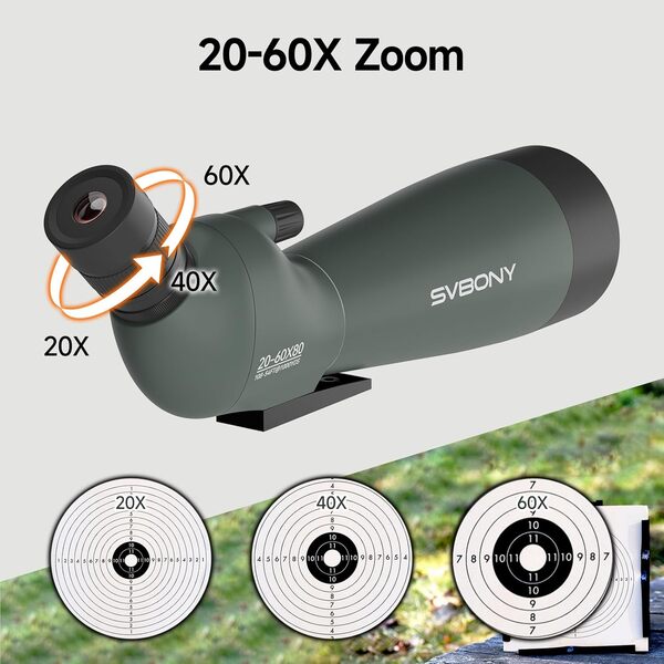 Svbony SV28 Upgrade 20-60x80 Longue Vue Puissante, HD FMC, avec Adaptateur Téléphone, Trépied, Sac à Main, Longue Portée pour Tir Sportif, Observation d'oiseaux, Tir à l'arc, Paysage