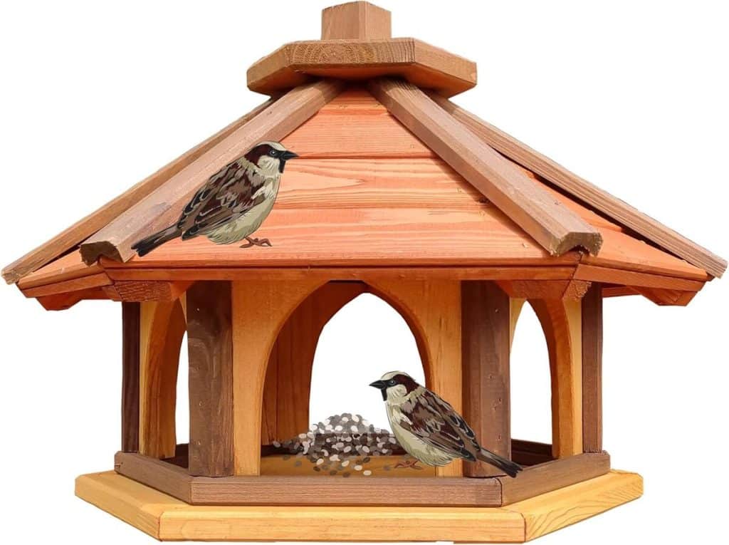 Avis sur la mangeoire hexagonale en bois pour oiseaux sauvages