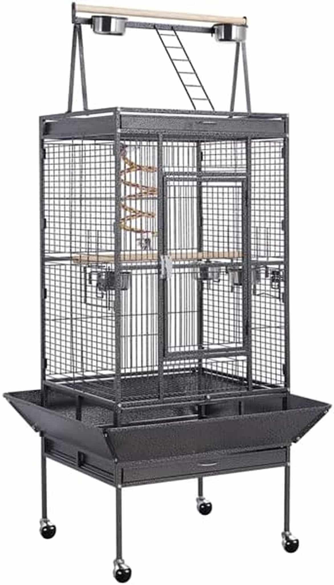Test de la grande cage à oiseaux Abician avec pied et roulettes