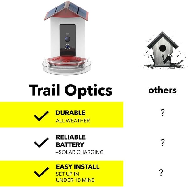 Mangeoire intelligente pour colibri avec caméra haute définition 1080p 2MP et alarme IA d'identification des oiseaux, fourmis et écureuil