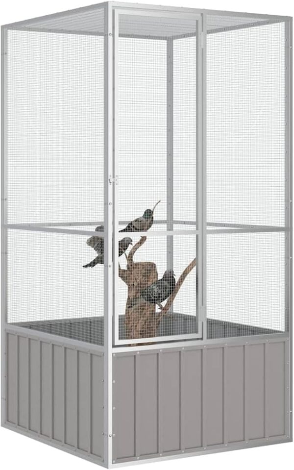 Cage pour oiseaux gris 111x107x211,5 cm Acier galvanisé