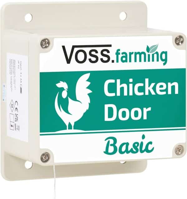 VOSS.farming Kit Chicken-Door Basic, Dispositif Automatique pour Porte de poulailler avec Trappe en alu 430x400 mm, Ouverture de la Trappe avec Fonction d'arrêt