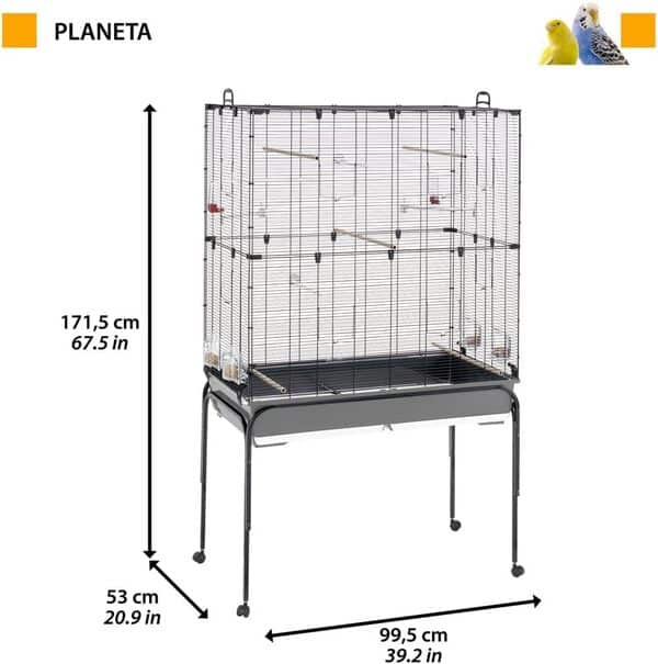 Ferplast Volière Cage à Oiseaux PLANETA Grande Cage pour Pinsons, Perruches Ondulées, Inséparables, Accessoires Inclus, 99,5 x 53 x h 171,5 cm.