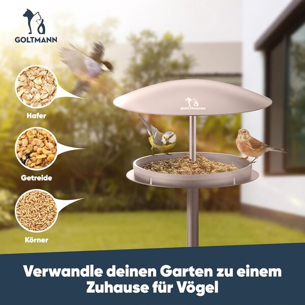 Ædel Mangeoire à oiseaux, avec support, résistante aux intempéries, avec support en acier inoxydable, debout, mangeoire de luxe pour oiseaux, parfaite comme décoration de jardin (marron