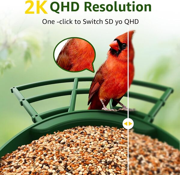 Mangeoire intelligente pour oiseaux avec caméra + panneau solaire + 7 modules complémentaires, 2K HD AI identifie plus de 10 000 oiseaux, détection automatique et notification sans fil pour