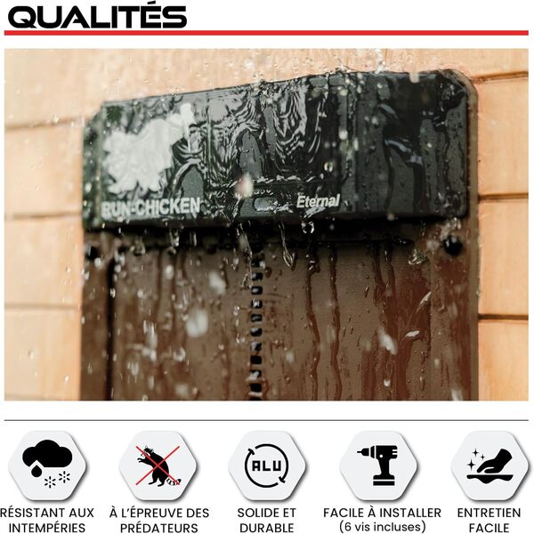 Run-Chicken Porte (Marron) Poulailler Automatique à énergie Solaire, Fonctionne avec Piles, ouvre-Porte électrique programmable avec minuteur, capteur de lumière, modèle Eternal