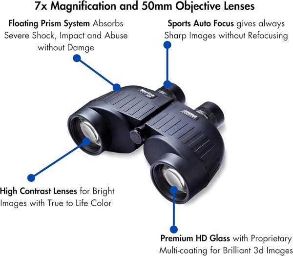 Steiner Jumelles Marines 7 x 50 pour Adultes et Enfants, pour l'observation des Oiseaux, la Chasse, Les Sports de Plein air, Les visites de la Faune et Les Concerts – Optique de qualité pour l'eau –