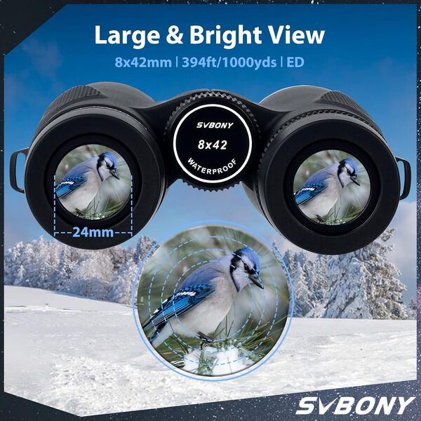 Svbony SV202 Ed Jumelles pour Adultes 8x42, Jumelles Compactes Bak4 FMC Haute Puissance, Légères pour Observation des Oiseaux