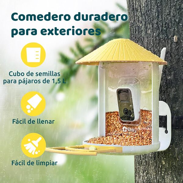 Netvue by Birdfy Mangeoire à Oiseaux avec Caméra, Observez Oiseaux sur APP Téléphone en Temps Réel, Notification Instantanée, Capture Auto d'Images/Vidéos, Mangeoire Oiseaux Camera Extérieure sans Fil