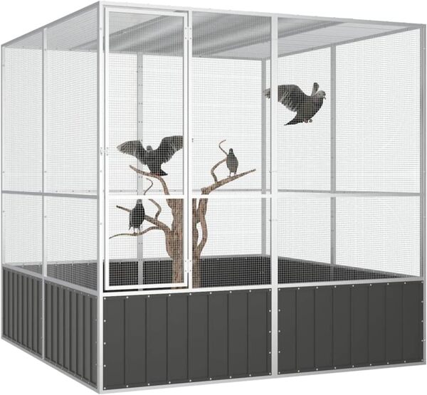 Gecheer Grande Volière Anthracite en Acier Galvanisé pour Oiseaux - Sécurité et Confort