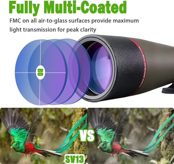 Svbony SV13 20-60X80 Longue Vue avec Adaptateur Smartphone, HD Porro Prisme FMC Optique Étanche Monoculaire Longue Vue pour Tir Sportif, l'Observation des Oiseaux