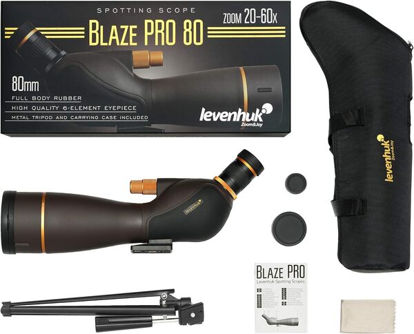 Levenhuk Blaze Pro 80 Waterproof Zoom Spotting Scope with Fully Multi-Coated Optics, Angled Eyepiece, Coarse and Fine Focusing