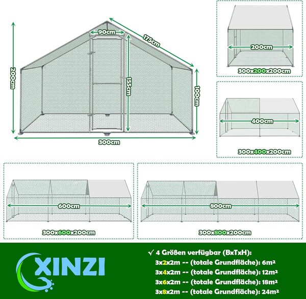 24㎡ - Enclos extérieur en acier galvanisé - Film PE - Toit et serrure - Cage à volailles pour petits animaux