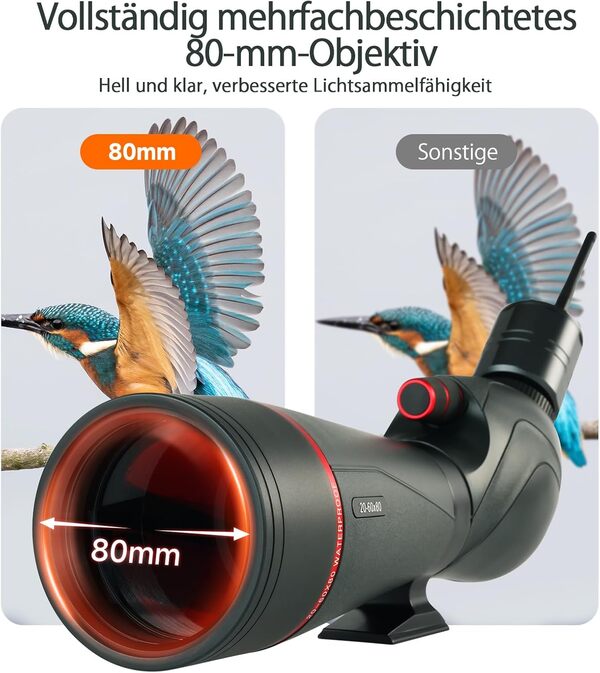 Svbony SV406 20-60x80mm Longue-vue Puissante avec SC001 WIFI Caméra, HD FMC BAK4, Double Focalisation, 1,25'' Oculaire Amovible, IPX7 Étanche, avec Trépied, pour Observation Oiseaux Faune Photographie
