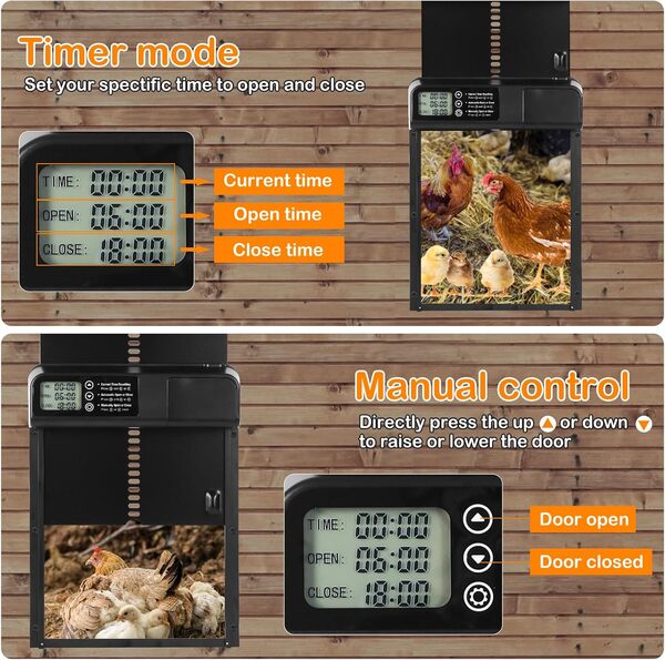 Porte Automatique Poulailler Avec Minuterie, Design Anti-pincement, Écran LED, en Aluminium, Fonctionne à Piles (Mise à Jour 3.0)